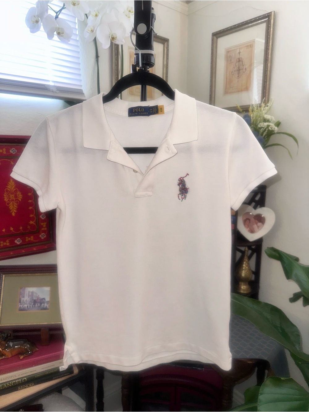 Polo Ralph Lauren White Classic Fit Beaded Big Pony Polo Shirt Rare